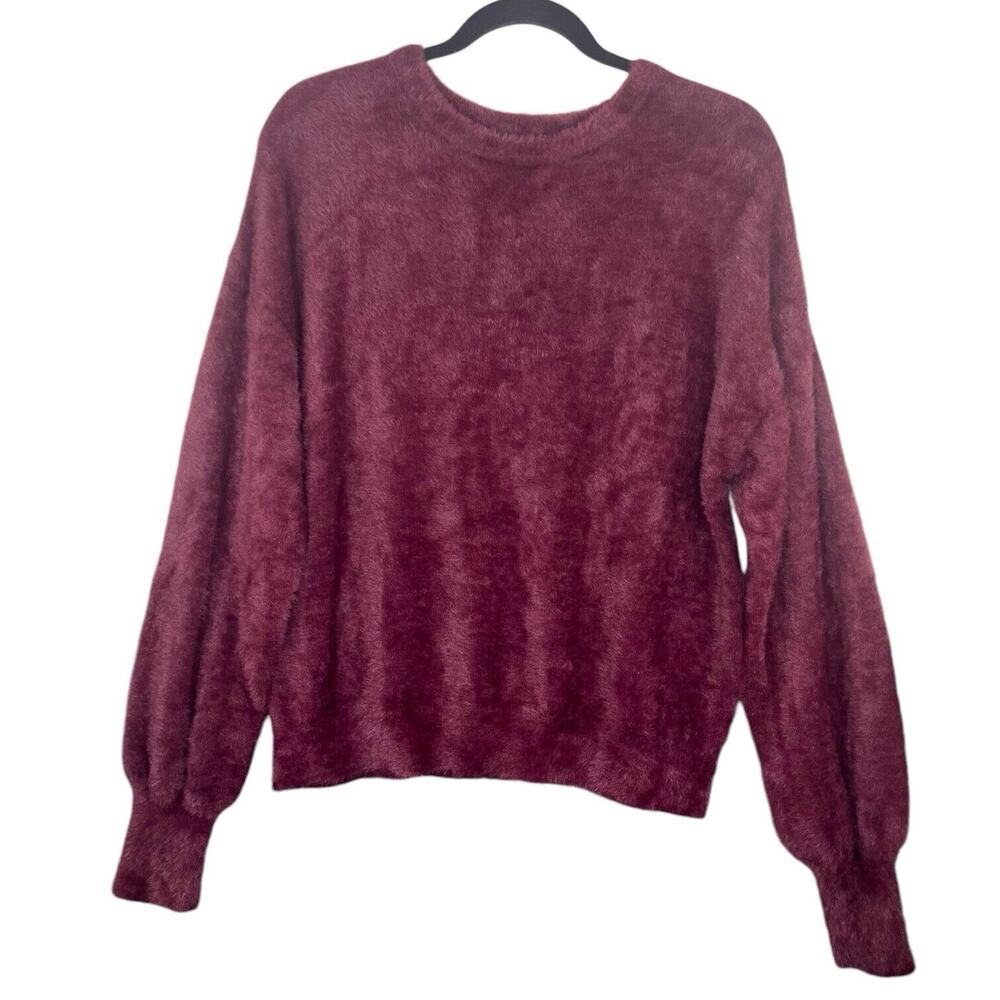 Express Soft Balloon Sleeve Sweater Burgundy Wine Short‎ Waisted Sz M Whimsygoth